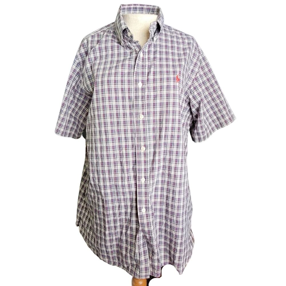 Ralph Lauren Classic Fit Plaid Cotton Oxford Shirt Size Large